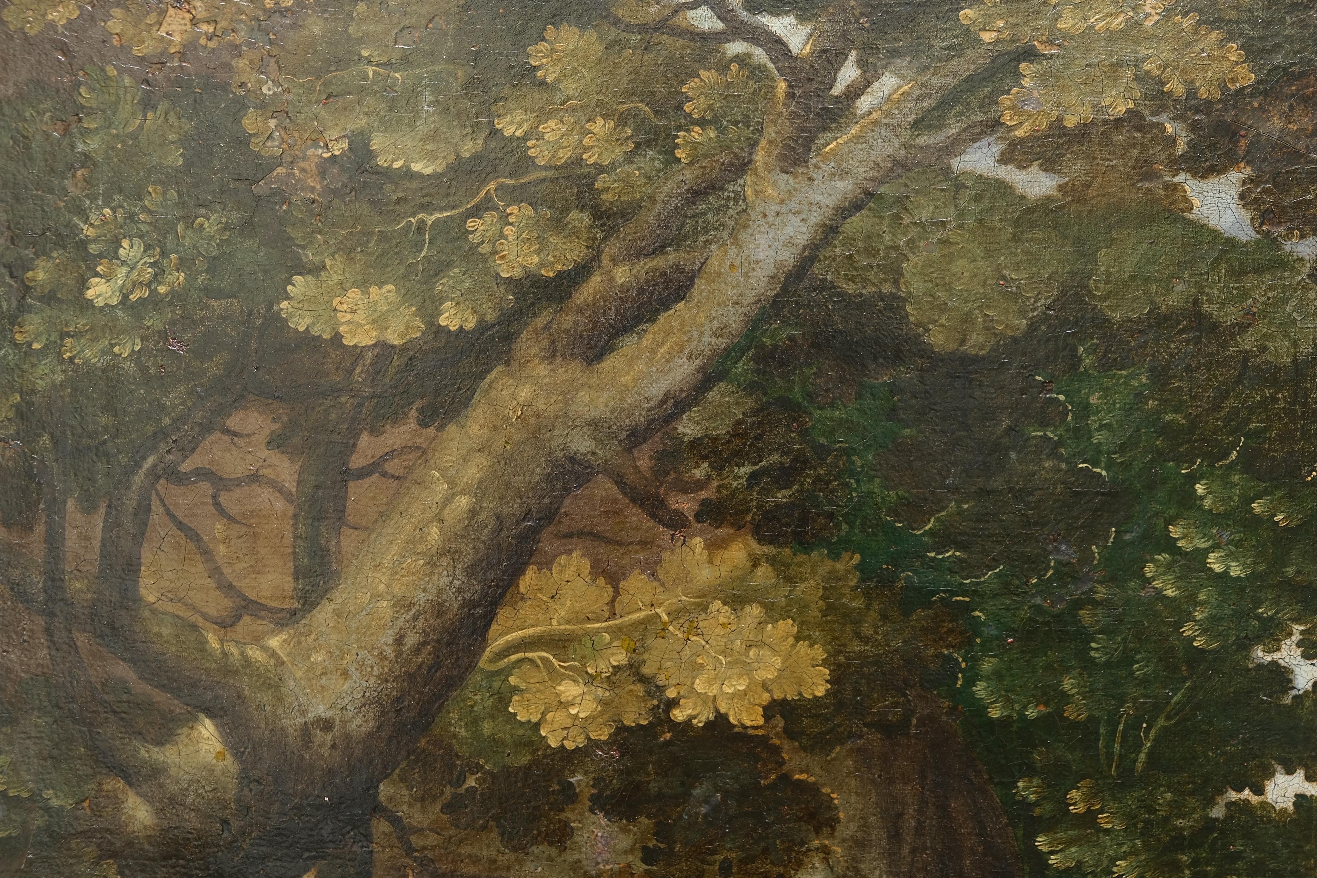 17th century Flemish wooded landscape with castle and hilltop town. in vendita 9