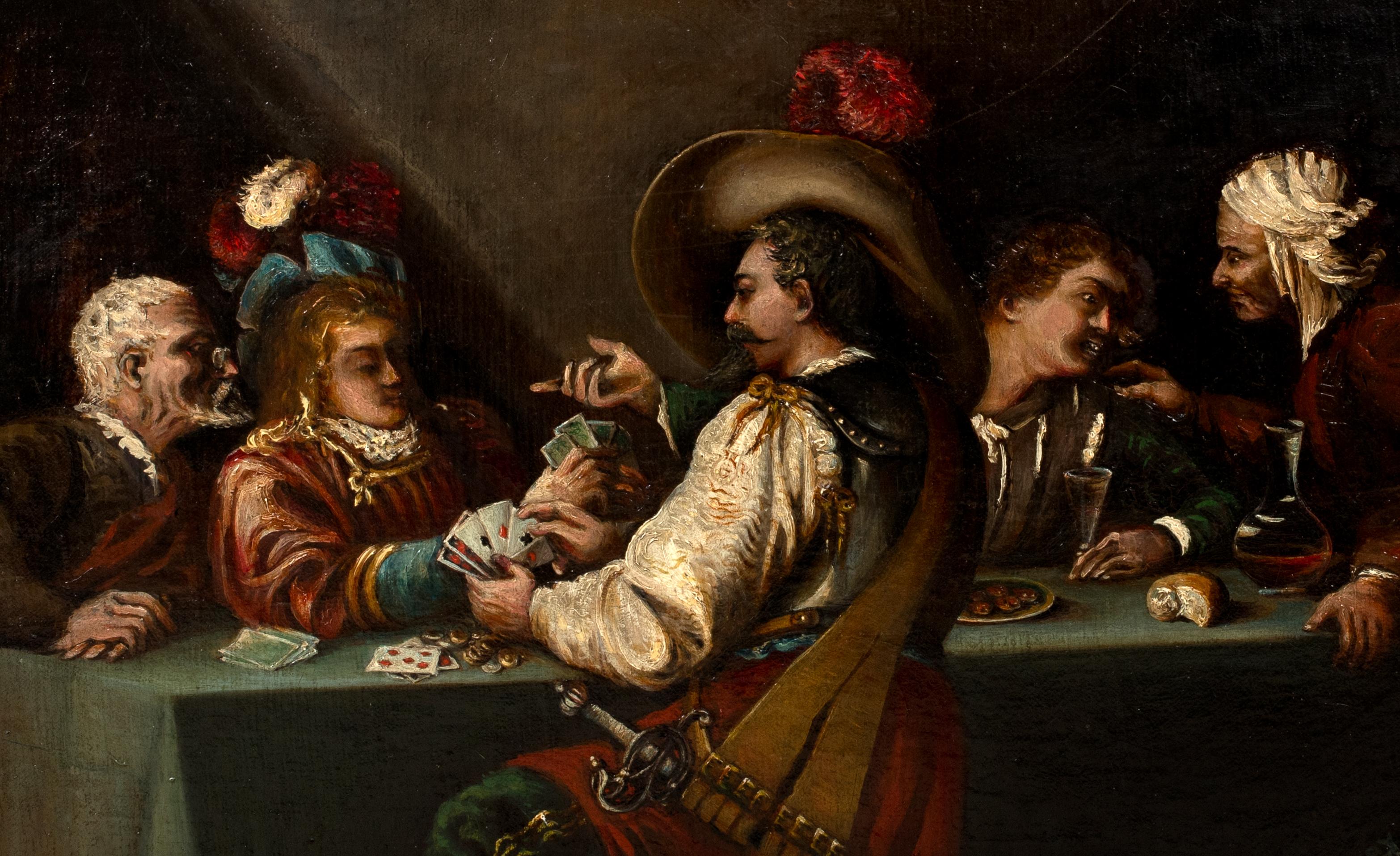 17th Century French Cavaliers Gambling, Card Game Cheats, 19th Century For Sale 2
