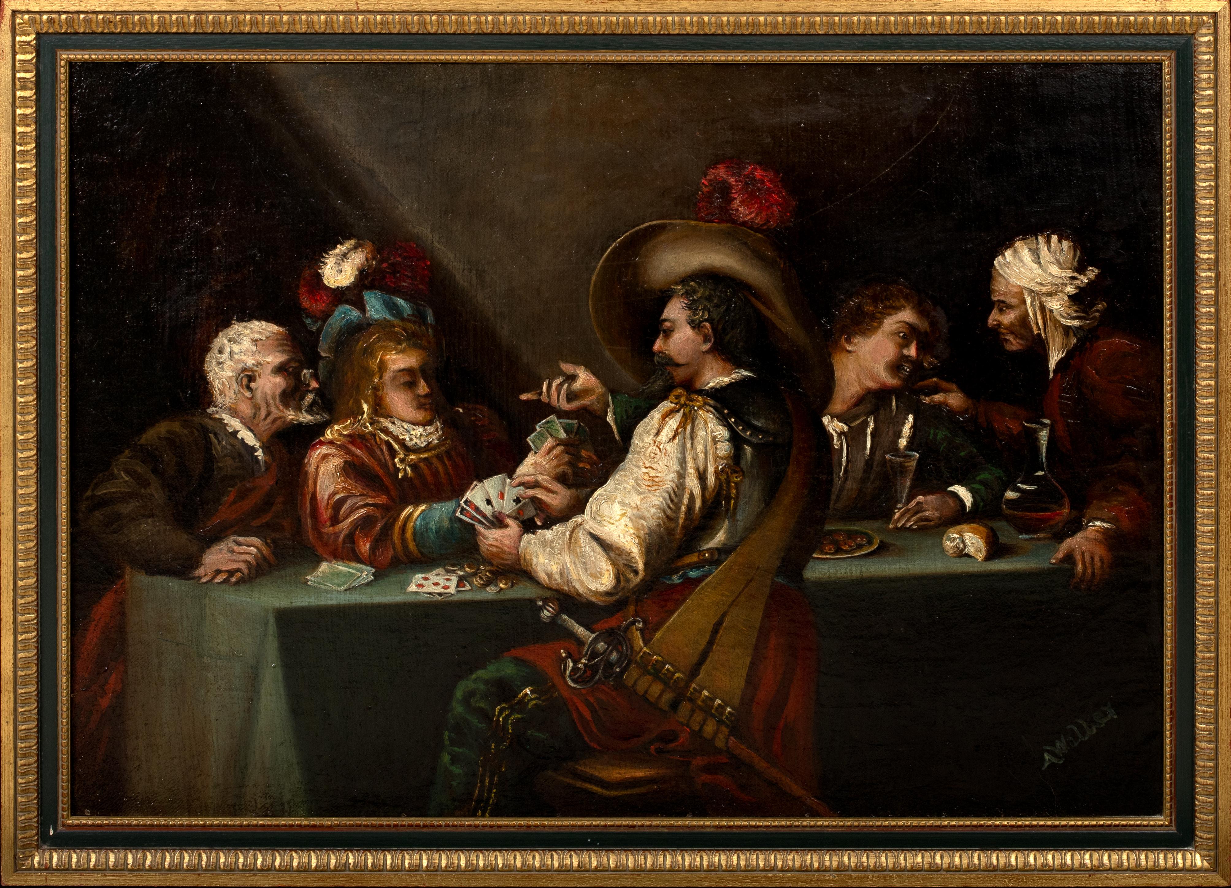 Unknown Animal Painting - 17th Century French Cavaliers Gambling, Card Game Cheats, 19th Century