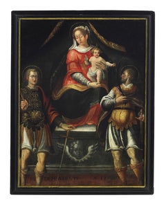 17th Century Holy Family Italian School Madonna and Child Saints Oil on Canvas