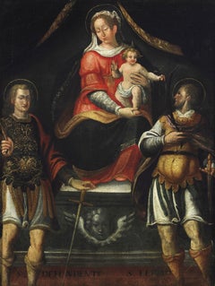 17th Century Holy Family Italian School Madonna and Child Saints Oil on Canvas