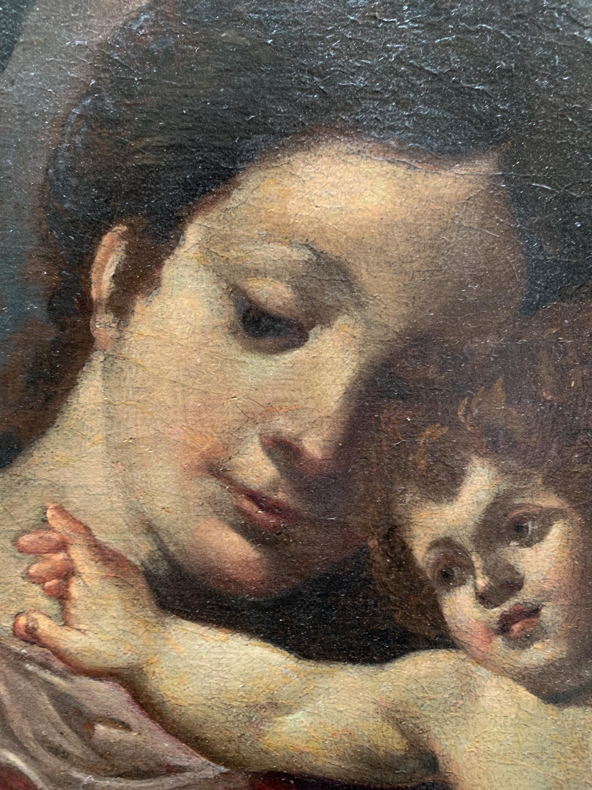 17th century . Holy Family with the Saint John the Baptist – Bolognese School For Sale 5