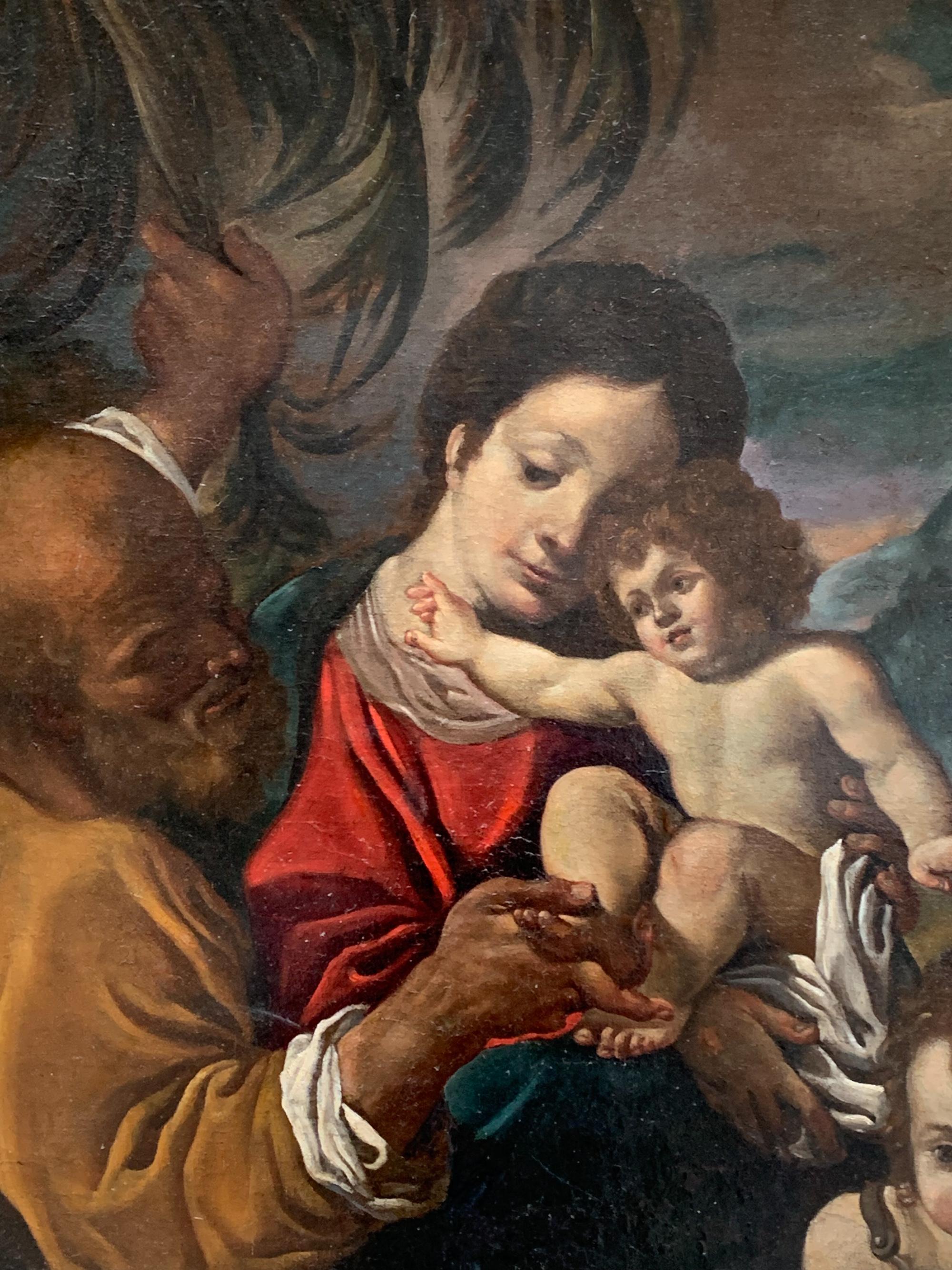 17th century . Holy Family with the Saint John the Baptist – Bolognese School For Sale 6