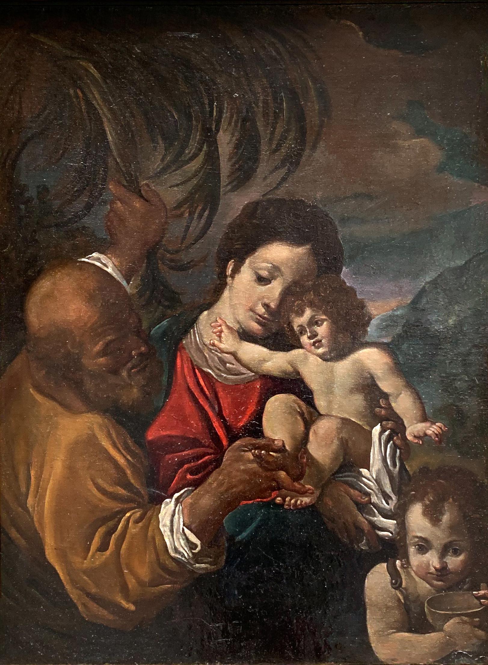 17th century . Holy Family with the Saint John the Baptist – Bolognese School For Sale 8