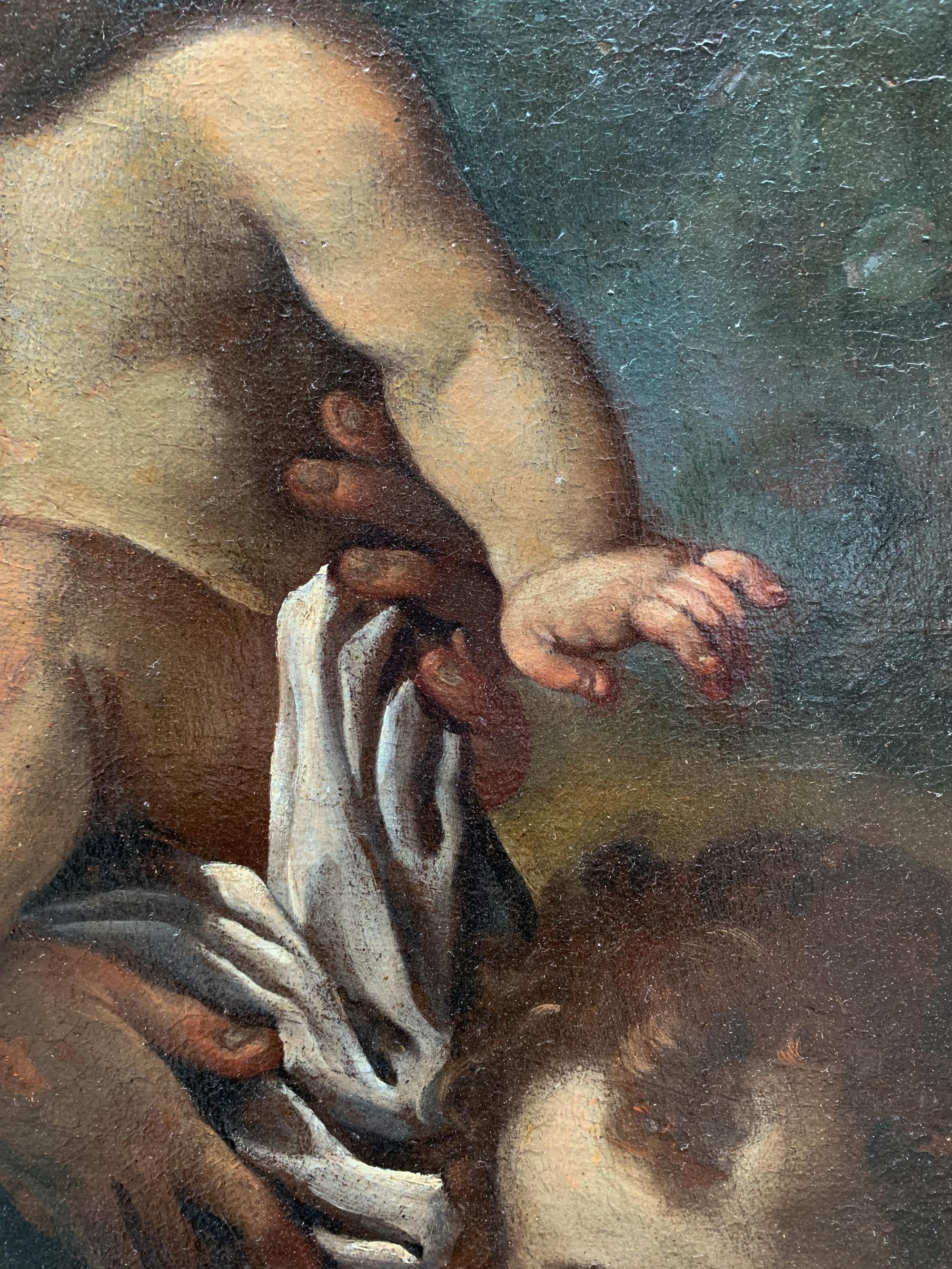 17th century . Holy Family with the Saint John the Baptist – Bolognese School - Italian School Painting by Unknown