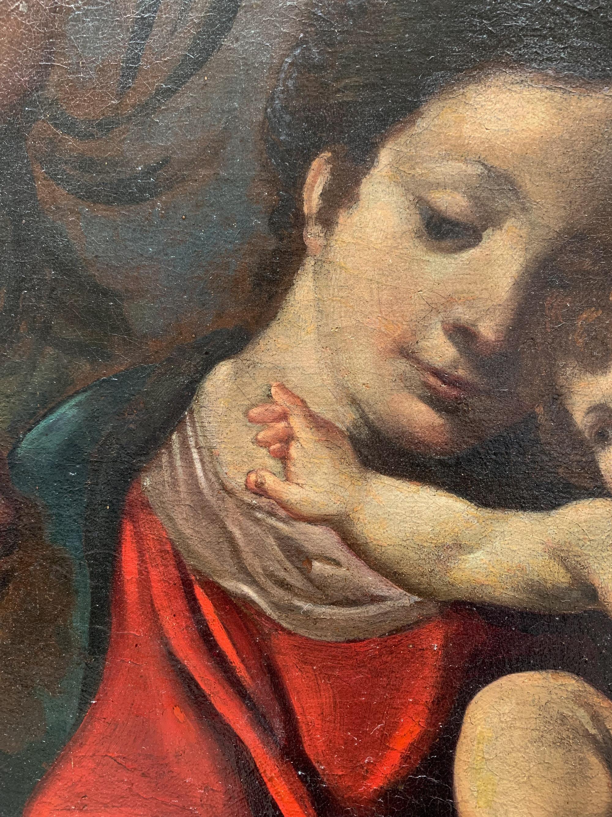 17th century . Holy Family with the Saint John the Baptist – Bolognese School - Black Figurative Painting by Unknown
