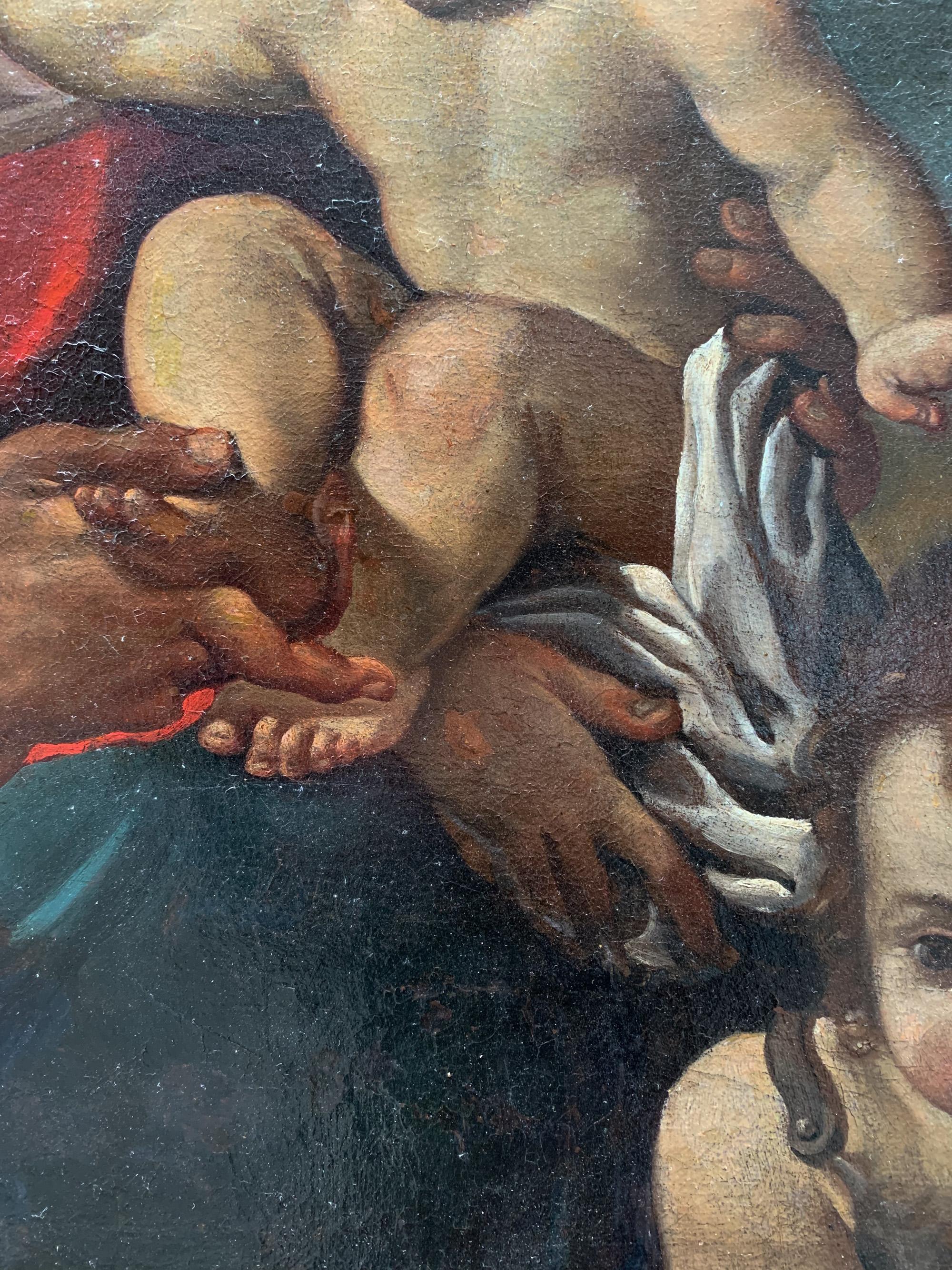 17th century . Holy Family with the Saint John the Baptist – Bolognese School For Sale 2