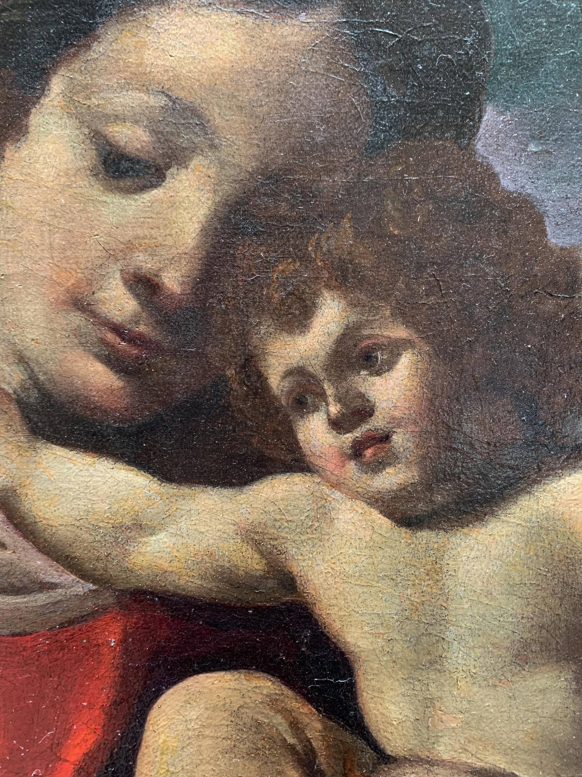17th century . Holy Family with the Saint John the Baptist – Bolognese School For Sale 3