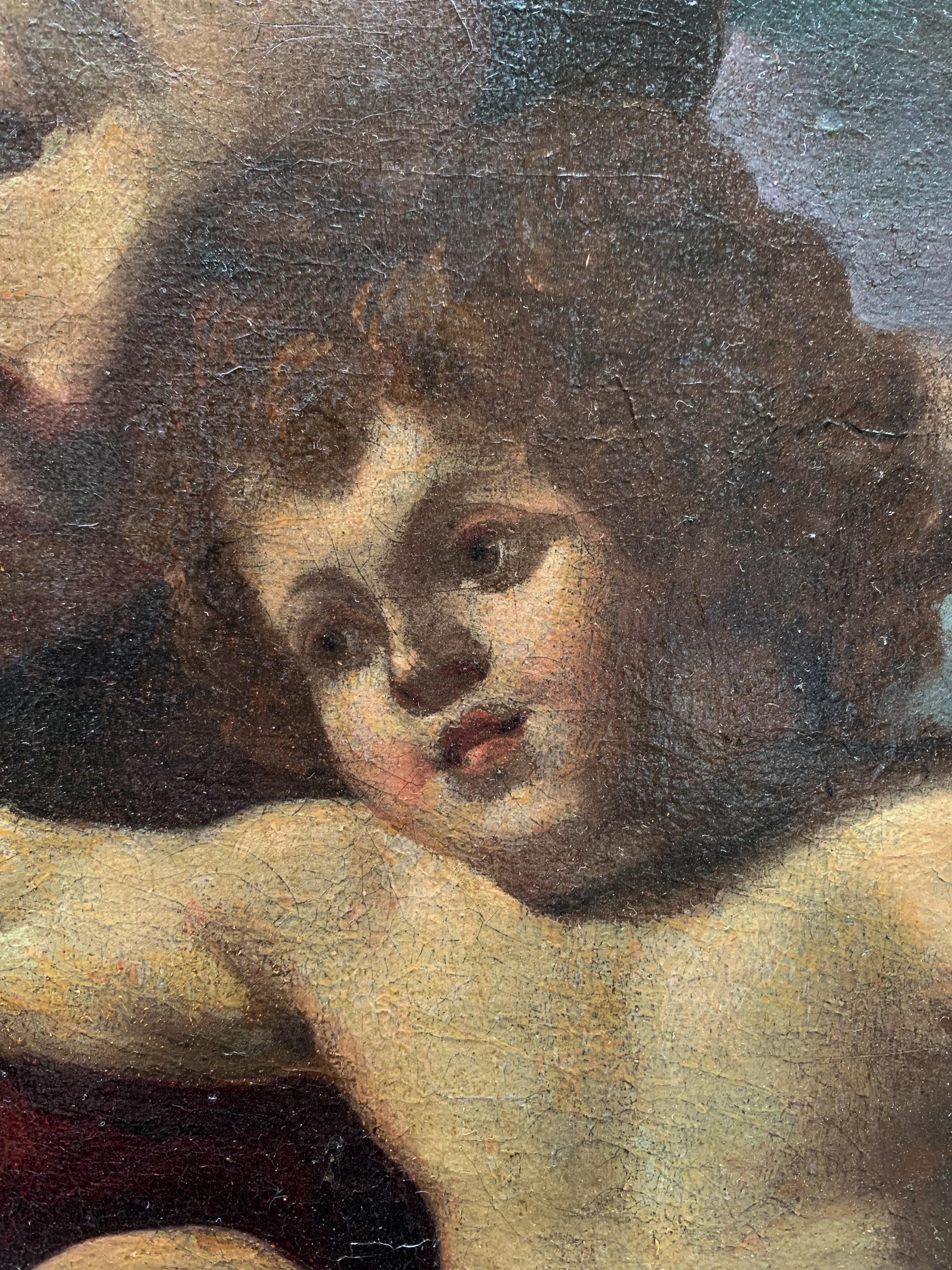 17th century . Holy Family with the Saint John the Baptist – Bolognese School For Sale 4