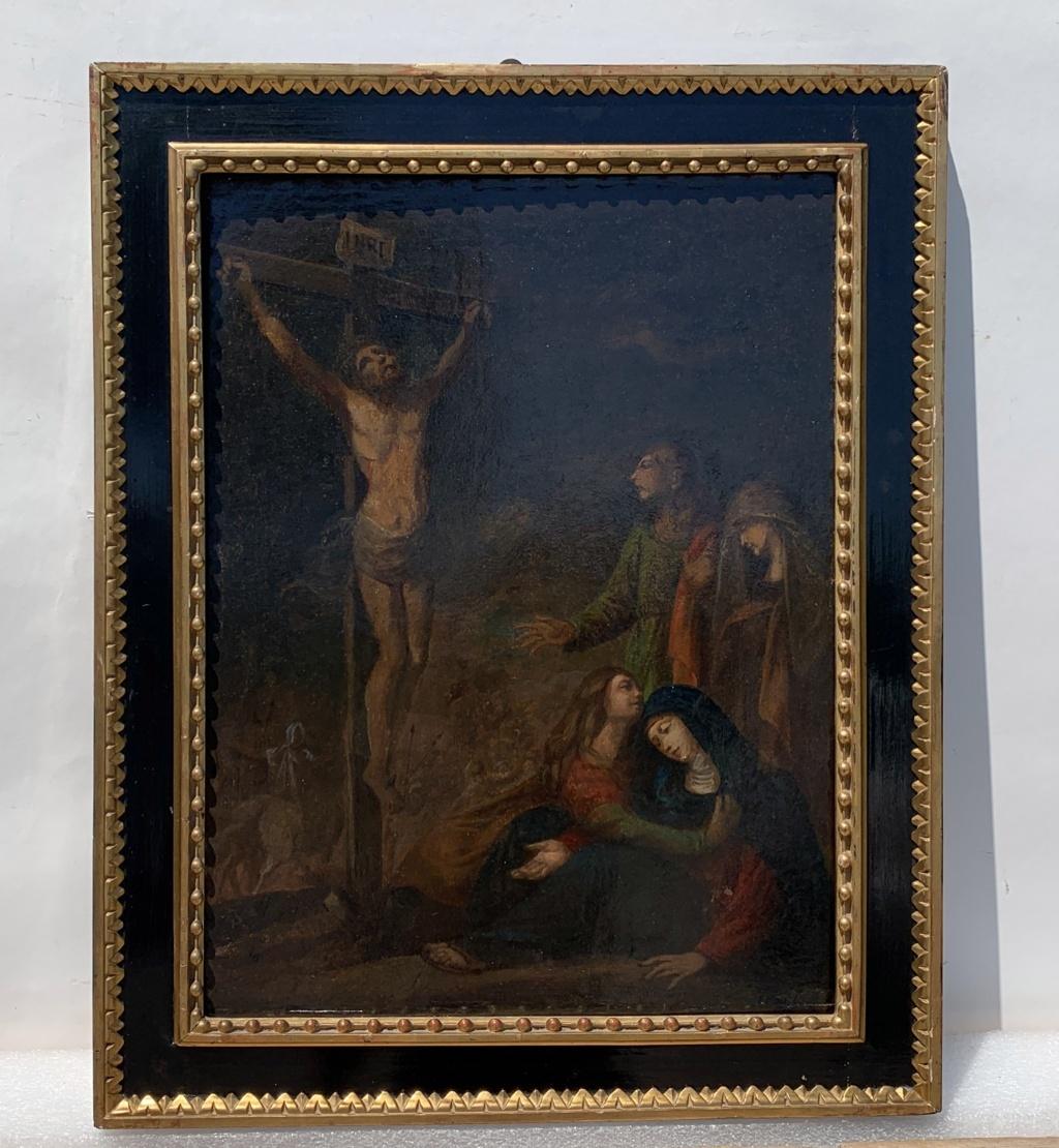 17th century Italian figure painting - Crucifixion - Oil on panel Italy - Painting by Unknown