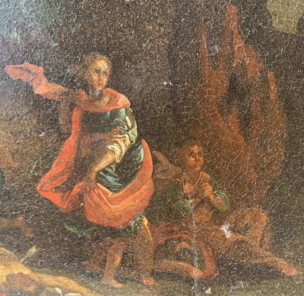 17th century Italian figure painting - Fall of Fetonte - Oil on copper Landscape For Sale 8