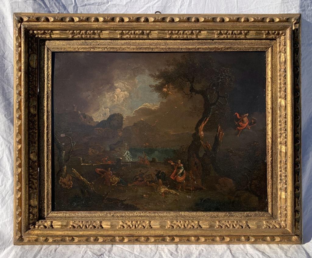 17th century Italian figure painting - Fall of Fetonte - Oil on copper Landscape - Painting by Unknown