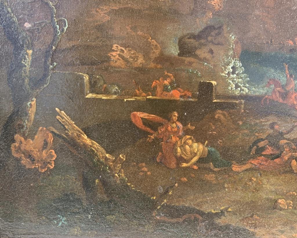 Roman master (c. 1650) - The Fall of Phaeton.

40.5 x 52.5 cm without frame, 56.5 x 59.5 cm with frame.

Oil on copper, in carved and gilded wooden frame.

Condition report: Good state of conservation of the pictorial surface. The painting shows a