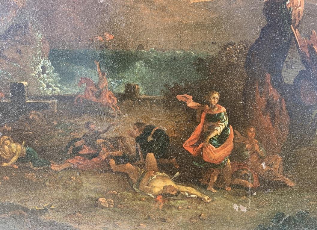 17th century Italian figure painting - Fall of Fetonte - Oil on copper Landscape For Sale 1