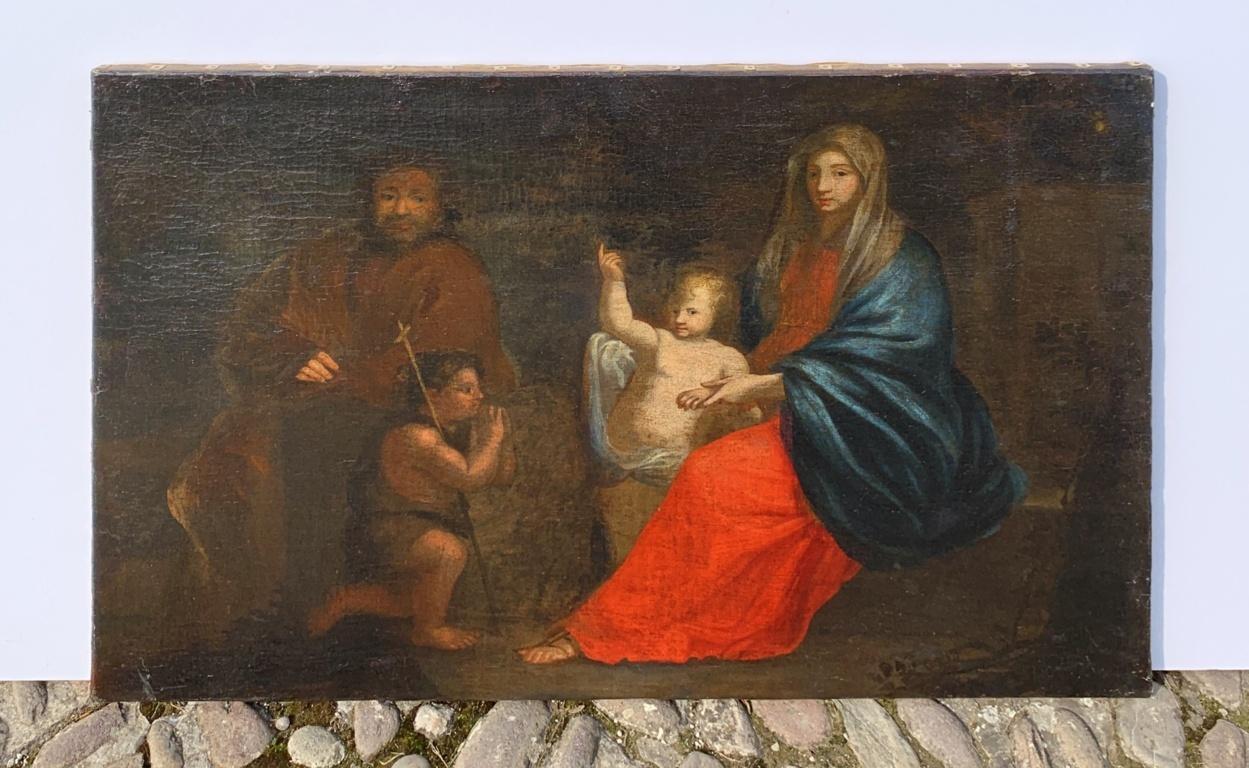 Peintre italien baroque - peinture de personnages du XVIIe siècle - Sainte Famille - Vierge - Painting de Unknown