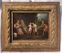 17th century Italian figure painting - Holy Family - Oil on copper Old Master