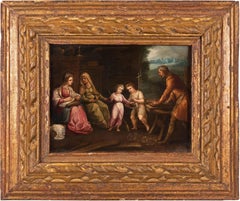 Antique 17th century Italian figure painting - Holy Family - Oil on copper Old Master
