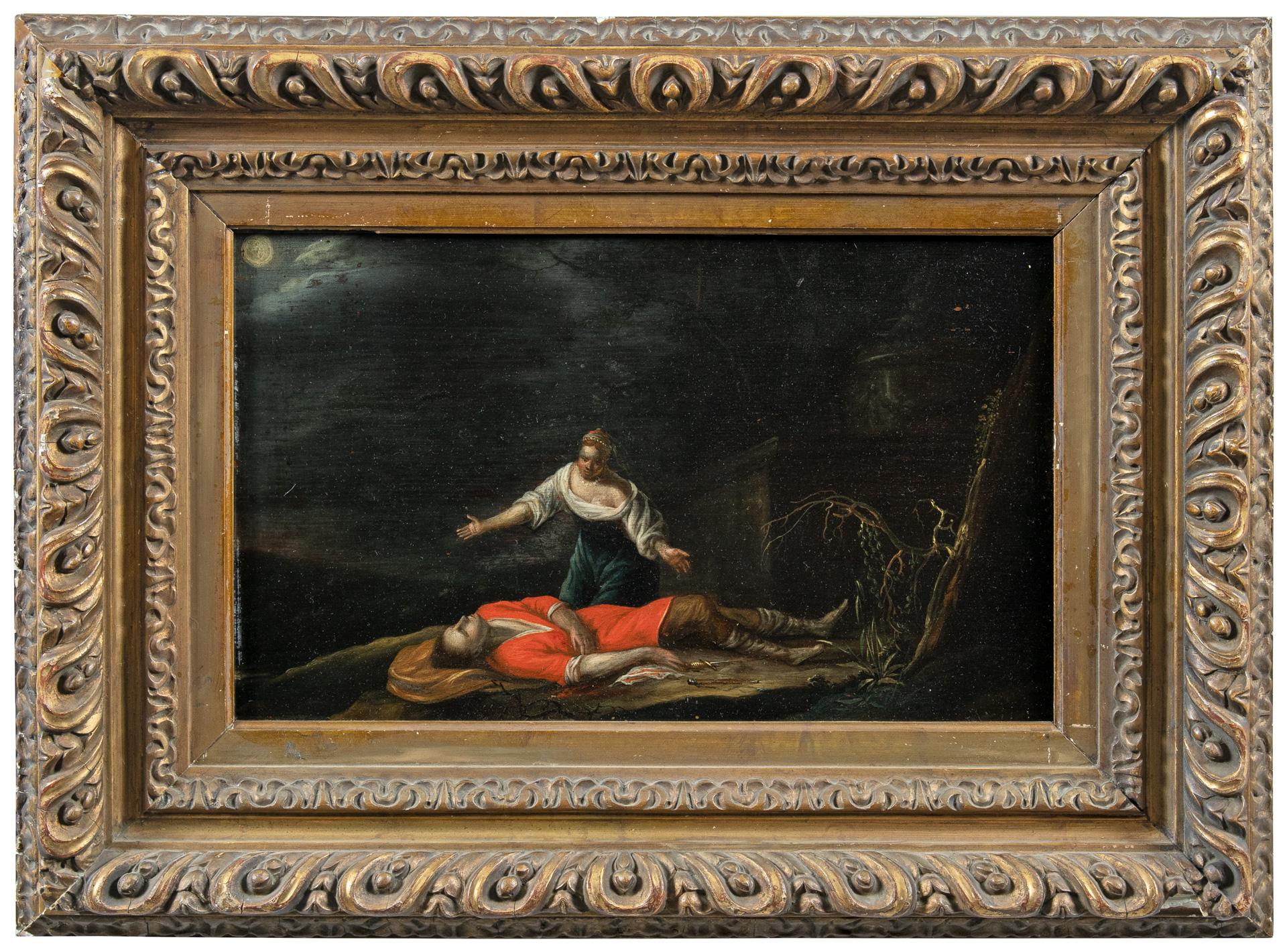 Unknown Landscape Painting - 17th century Italian figure painting - Pyramus Thisbe - Oil on panel Italy
