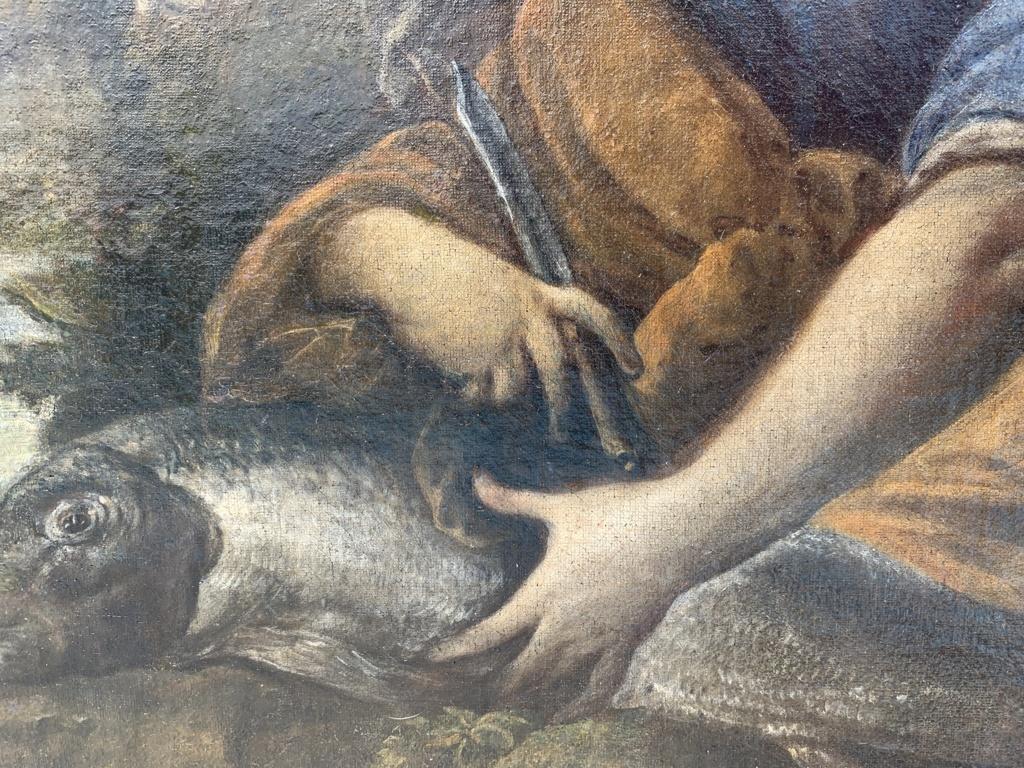 Pintura italiana de figuras del siglo XVII - Tobías ángel - Óleo sobre lienzo  Italia 6