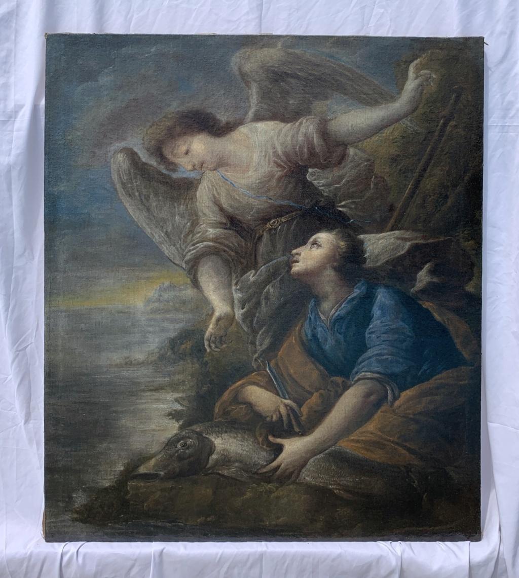 Pintura italiana de figuras del siglo XVII - Tobías ángel - Óleo sobre lienzo  Italia - Painting de Unknown