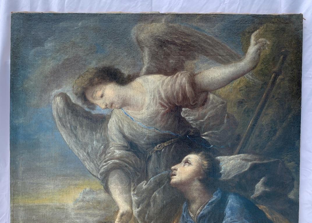 Pintura italiana de figuras del siglo XVII - Tobías ángel - Óleo sobre lienzo  Italia - Painting Antiguos maestros de Unknown