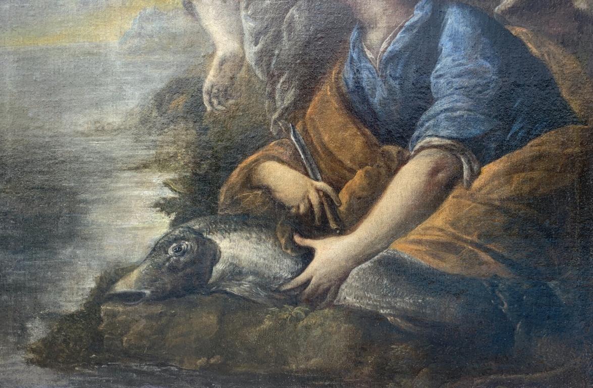 Pintura italiana de figuras del siglo XVII - Tobías ángel - Óleo sobre lienzo  Italia 1
