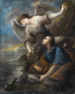 17th century Italian figure painting - Tobias angel - Oil on canvas  Italy