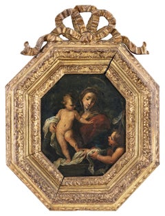 17th century Italian figure painting - Virgin Child - Oil on slate Genoa Italy