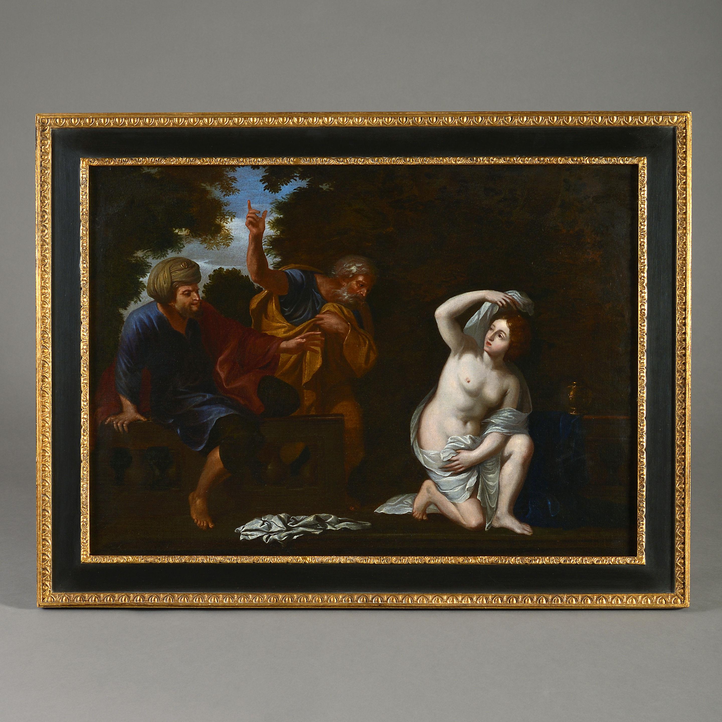 Unknown Nude Painting - 17th Century Italian School Oil - Susanna and the Elders
