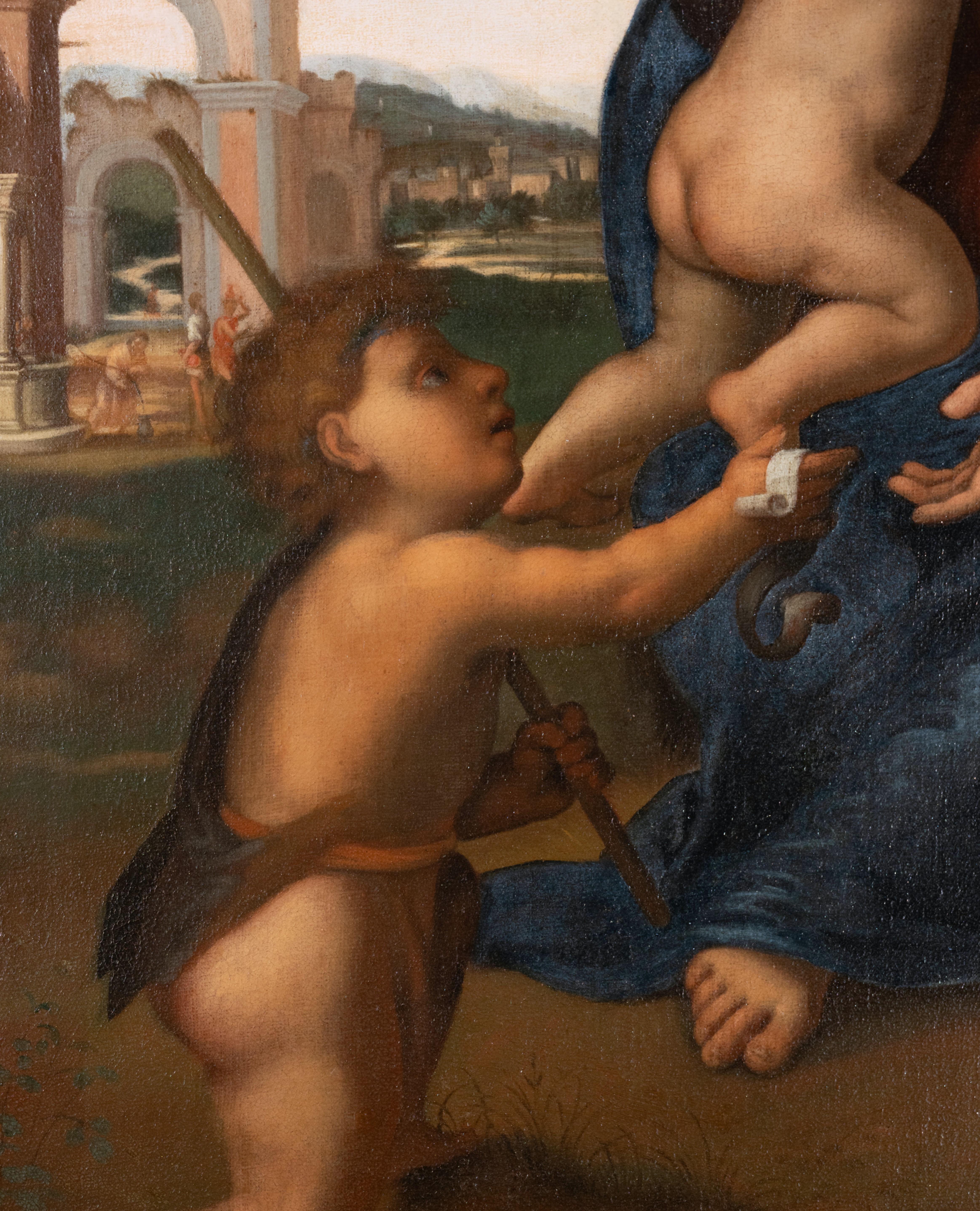 Escuela italiana del siglo XVII, La Virgen y el Niño con San Juan Bautista en venta 5