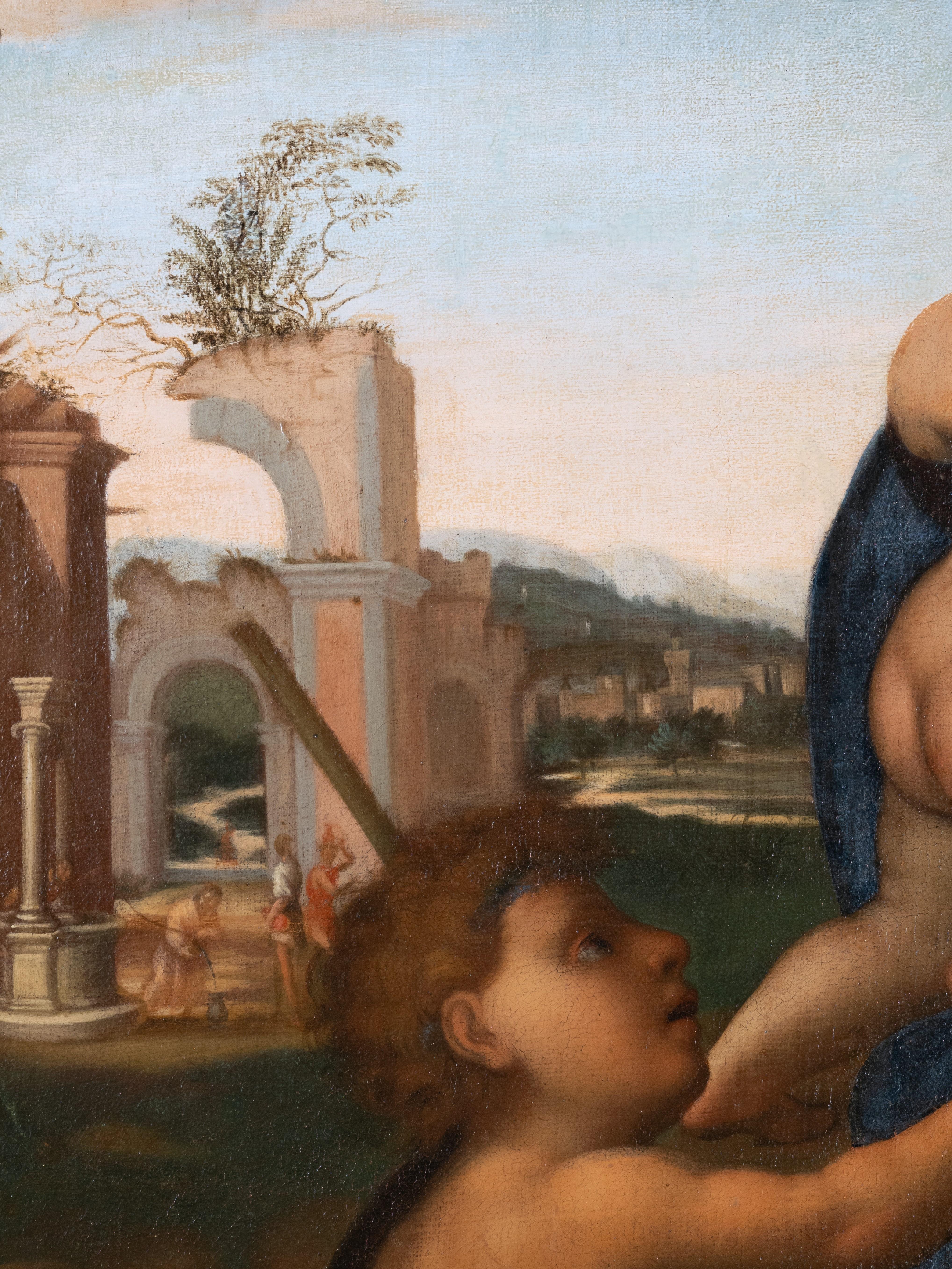 Escuela italiana del siglo XVII, La Virgen y el Niño con San Juan Bautista en venta 2