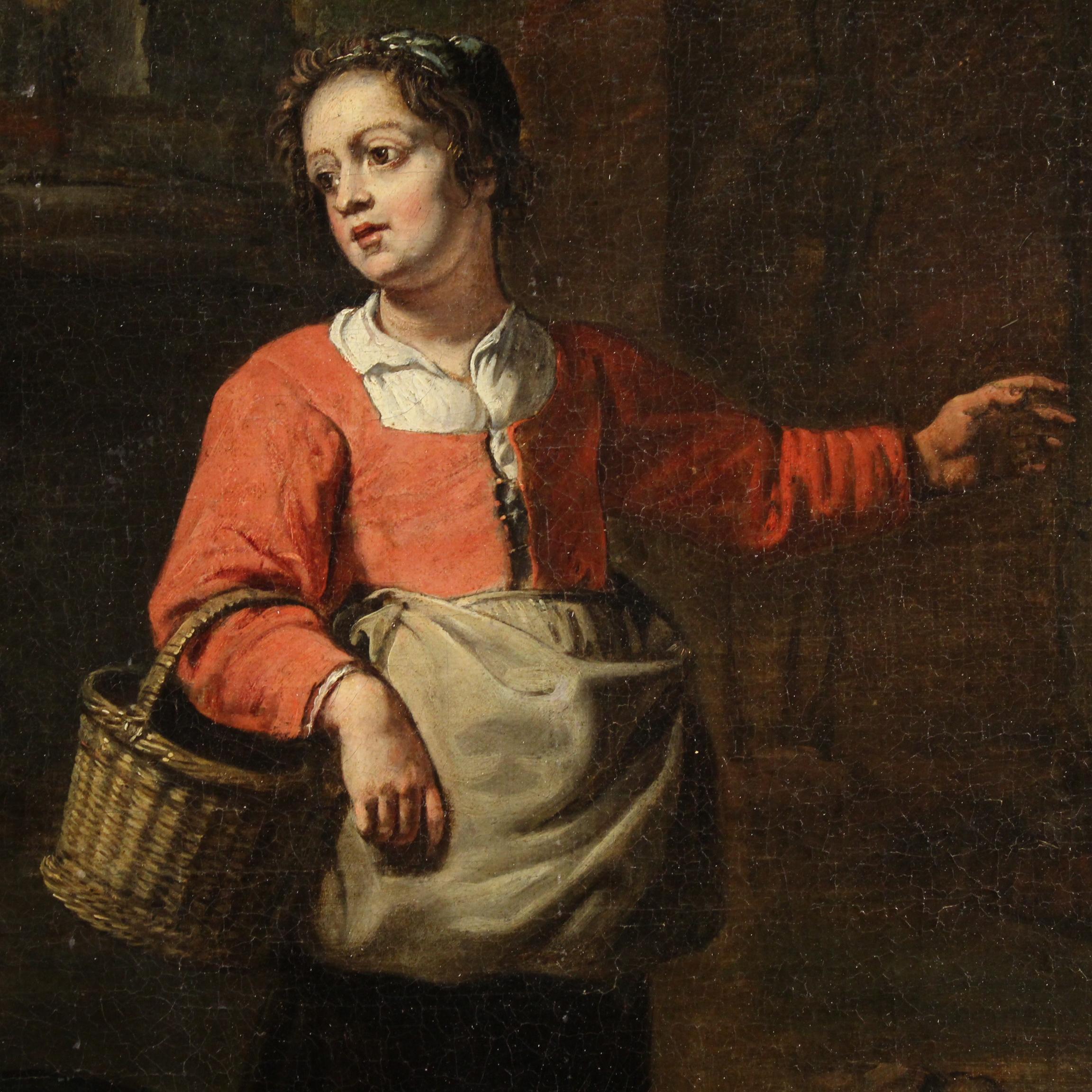 17th Century Oil on Canvas Flemish Antique Painting Genre Scene, 1670 in vendita 8