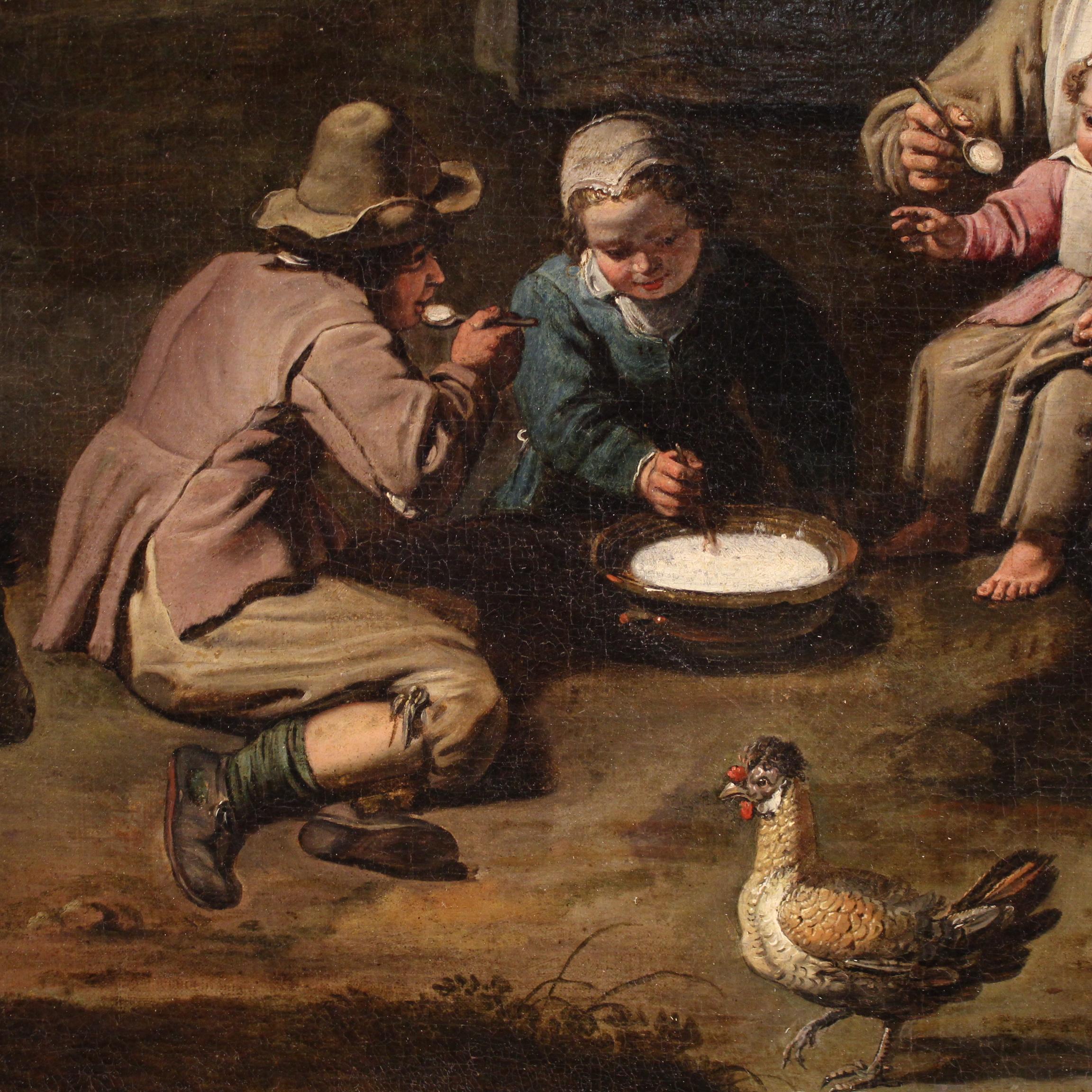 17th Century Oil on Canvas Flemish Antique Painting Genre Scene, 1670 in vendita 9