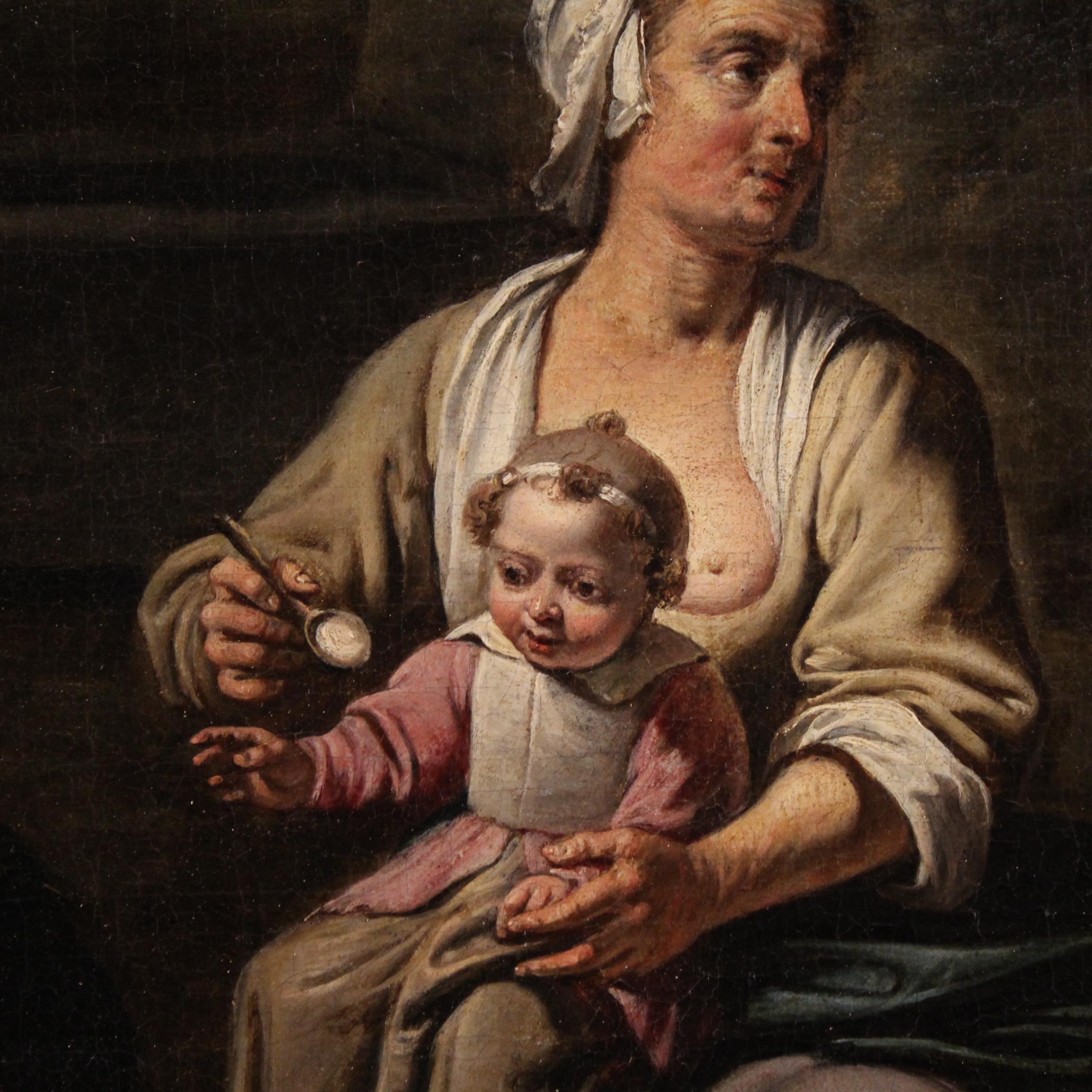 17th Century Oil on Canvas Flemish Antique Painting Genre Scene, 1670 in vendita 10