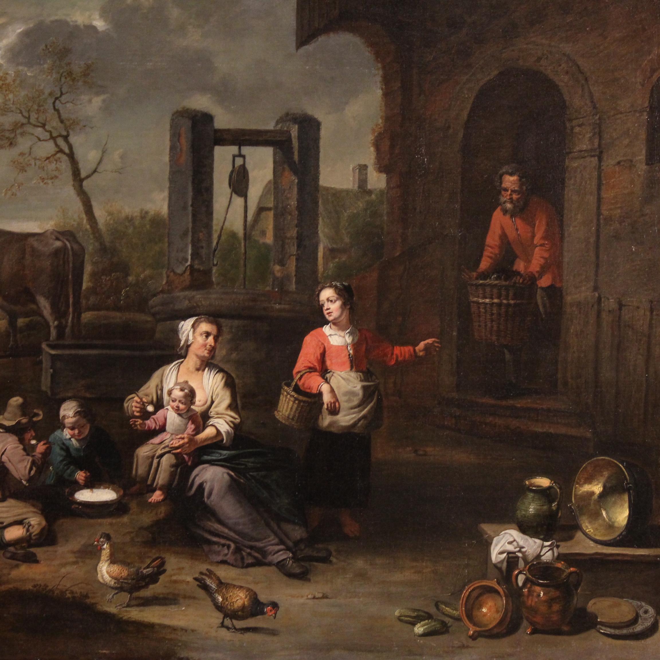 17th Century Oil on Canvas Flemish Antique Painting Genre Scene, 1670 in vendita 1