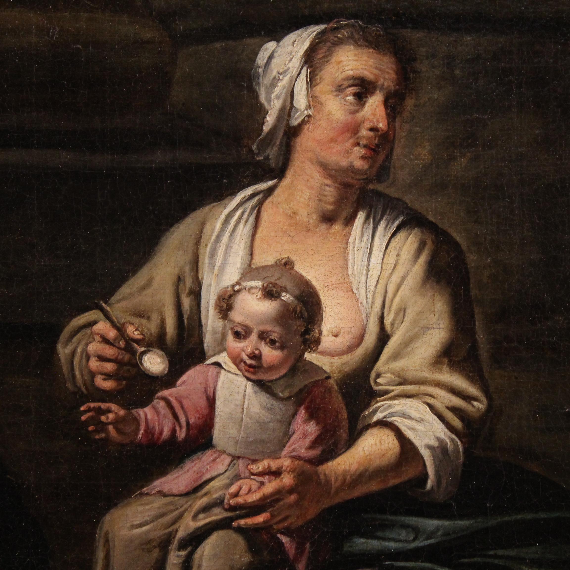 17th Century Oil on Canvas Flemish Antique Painting Genre Scene, 1670 in vendita 3