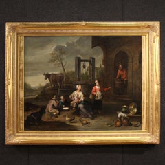 17th Century Oil on Canvas Flemish Antique Painting Genre Scene, 1670