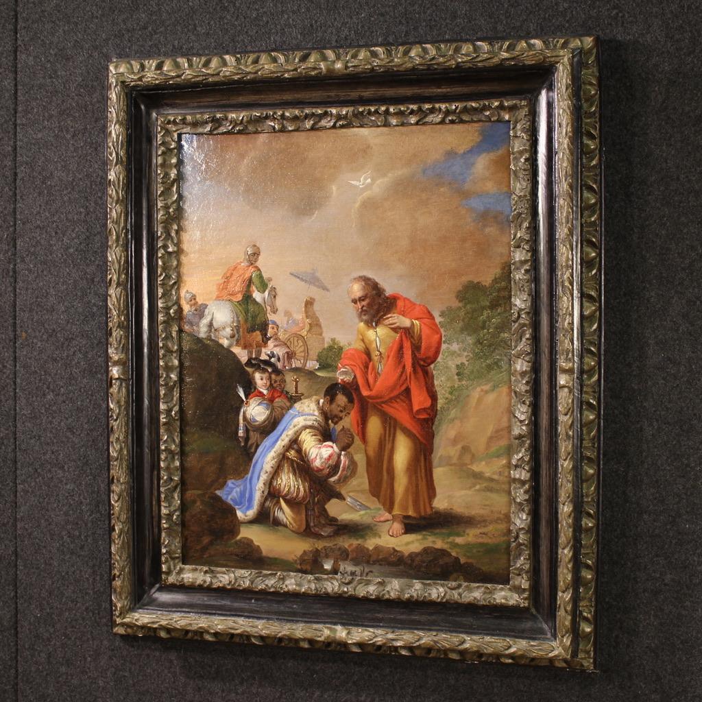 17. Jahrhundert Öl auf Leinwand Flämisches Gemälde Sankt Philippus tauft den Eunuchen im Angebot 11