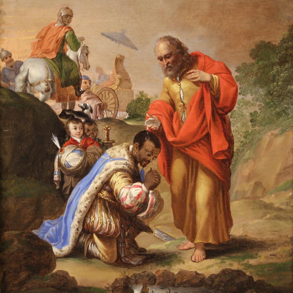 17. Jahrhundert Öl auf Leinwand Flämisches Gemälde Sankt Philippus tauft den Eunuchen – Painting von Unknown
