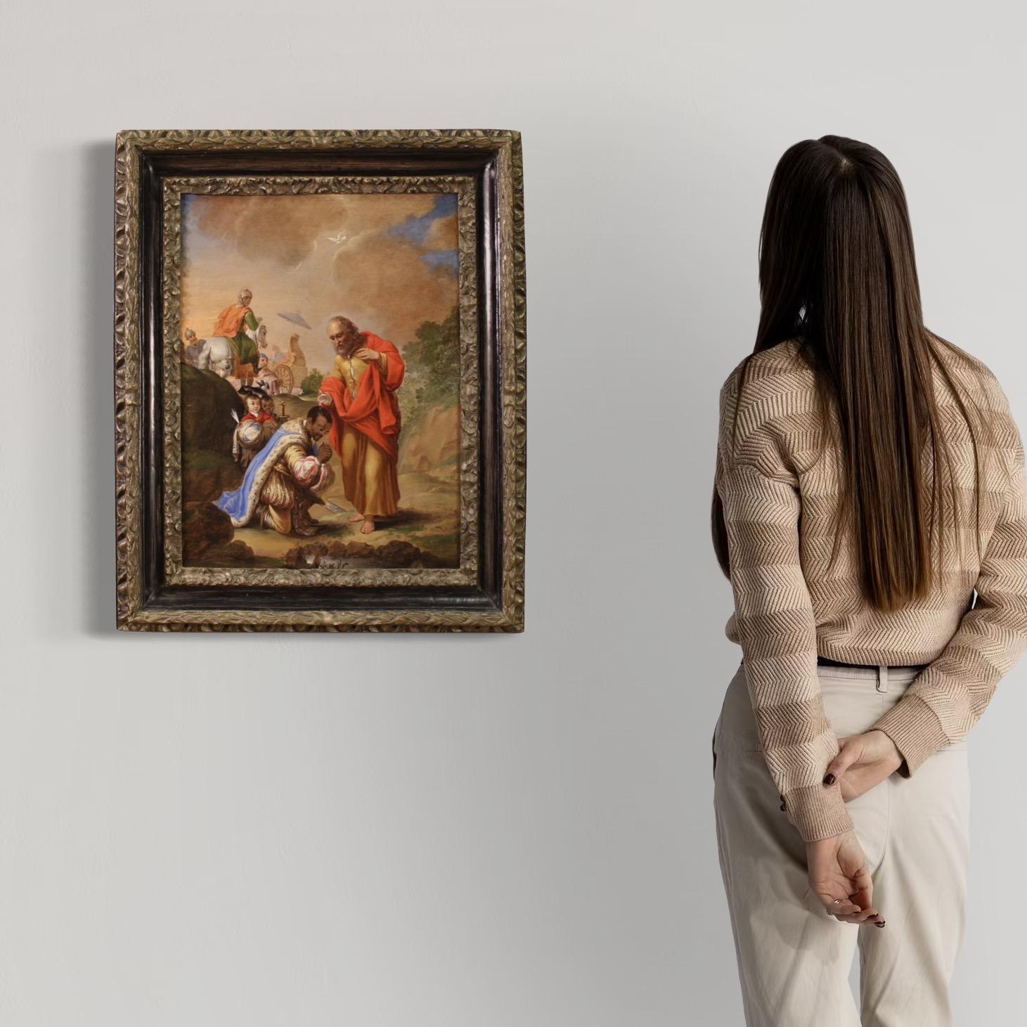 17. Jahrhundert Öl auf Leinwand Flämisches Gemälde Sankt Philippus tauft den Eunuchen (Black), Portrait Painting, von Unknown