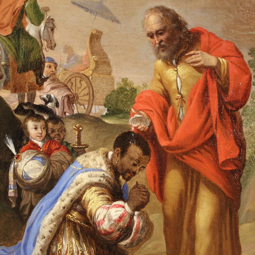 17. Jahrhundert Öl auf Leinwand Flämisches Gemälde Sankt Philippus tauft den Eunuchen im Angebot 1
