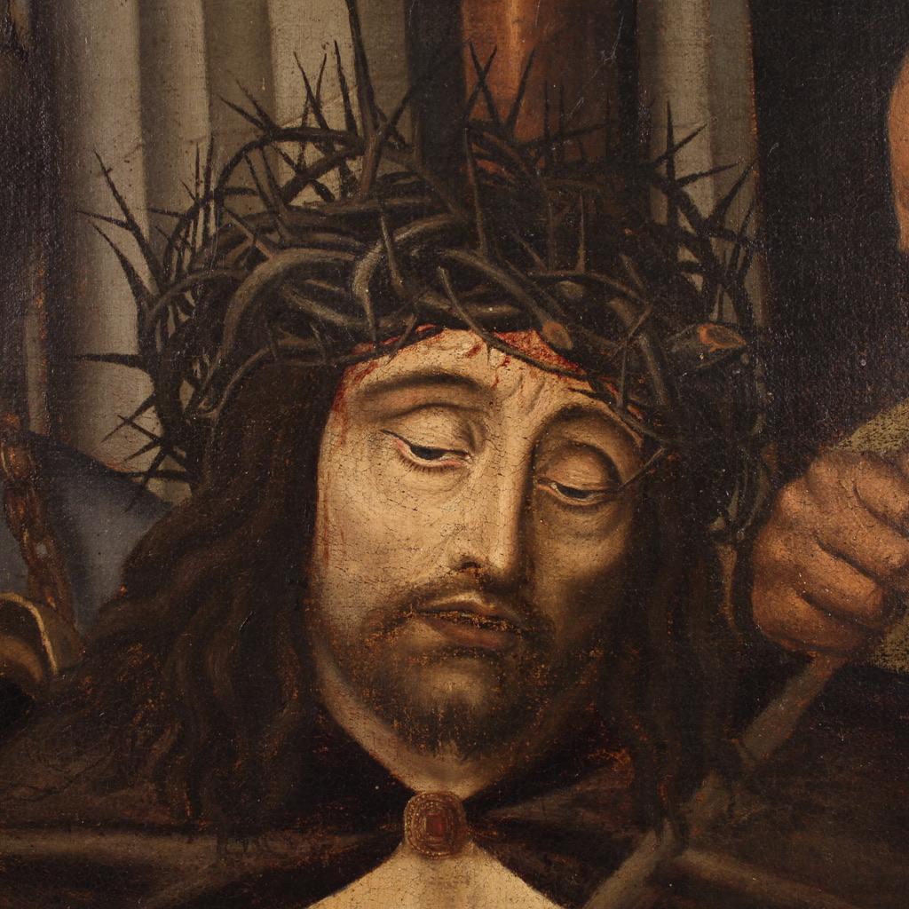 17th Century Oil on Canvas Flemish Religious Painting Ecce Homo, 1640 in vendita 12