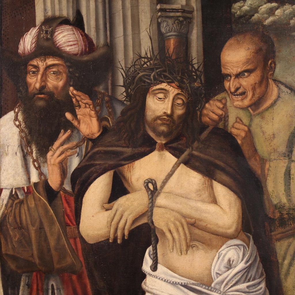 17th Century Oil on Canvas Flemish Religious Painting Ecce Homo, 1640 - Figurative Painting Brown di Unknown