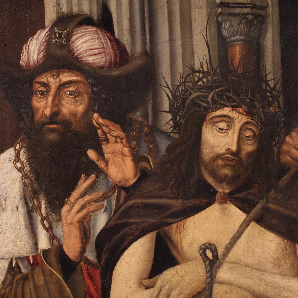 17th Century Oil on Canvas Flemish Religious Painting Ecce Homo, 1640 in vendita 3