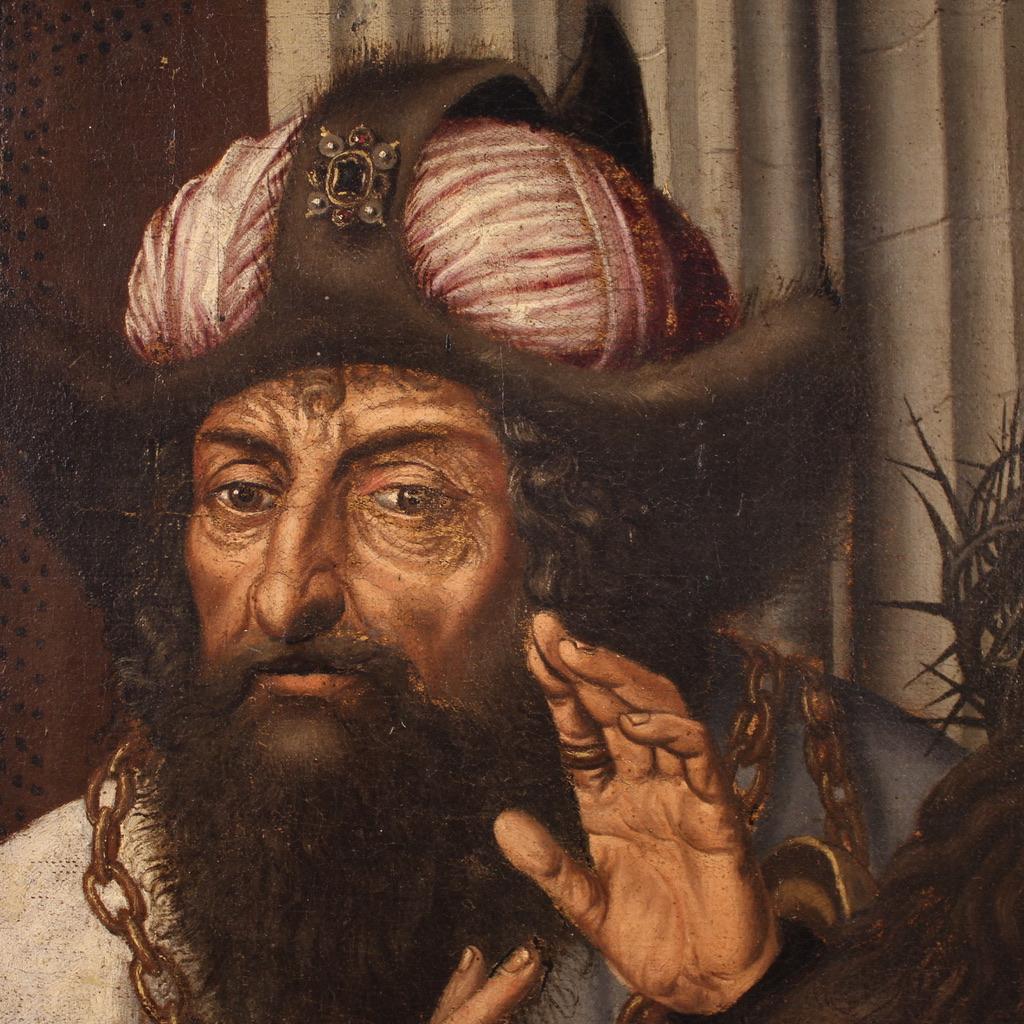 17th Century Oil on Canvas Flemish Religious Painting Ecce Homo, 1640 in vendita 4
