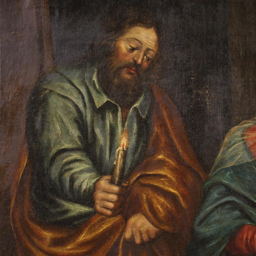 siglo XVII Óleo sobre Lienzo Pintura Antigua Francesa Adoración de los Pastores, 1670 4
