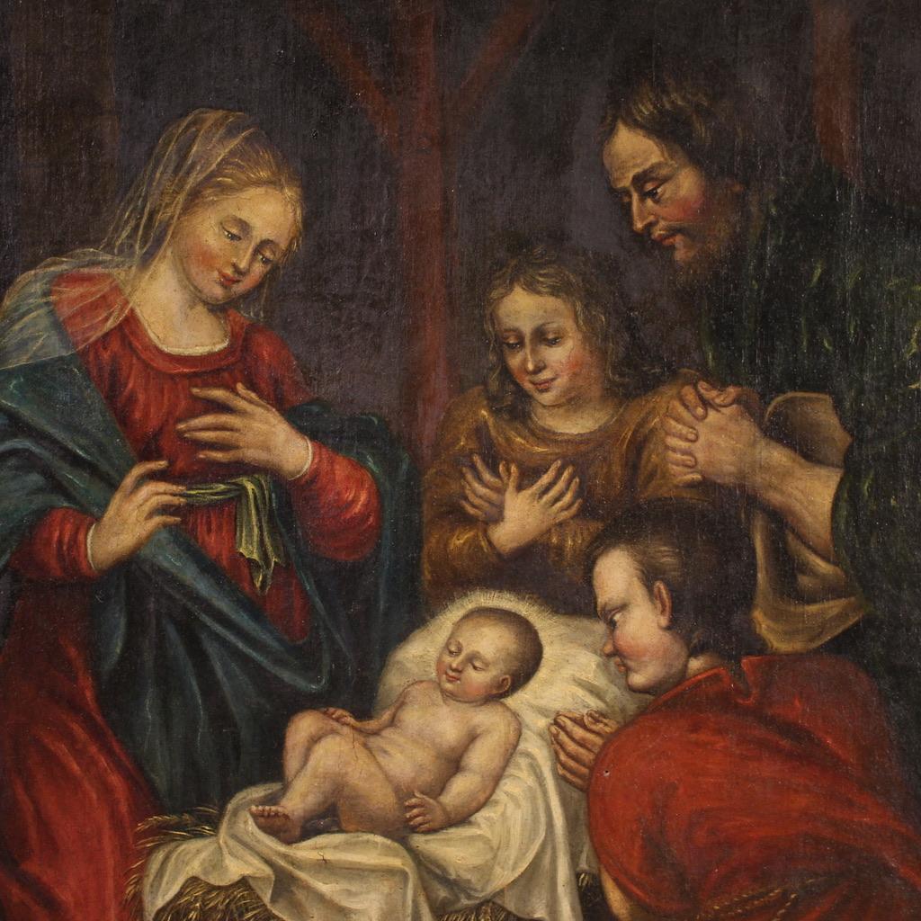 siglo XVII Óleo sobre Lienzo Pintura Antigua Francesa Adoración de los Pastores, 1670 5