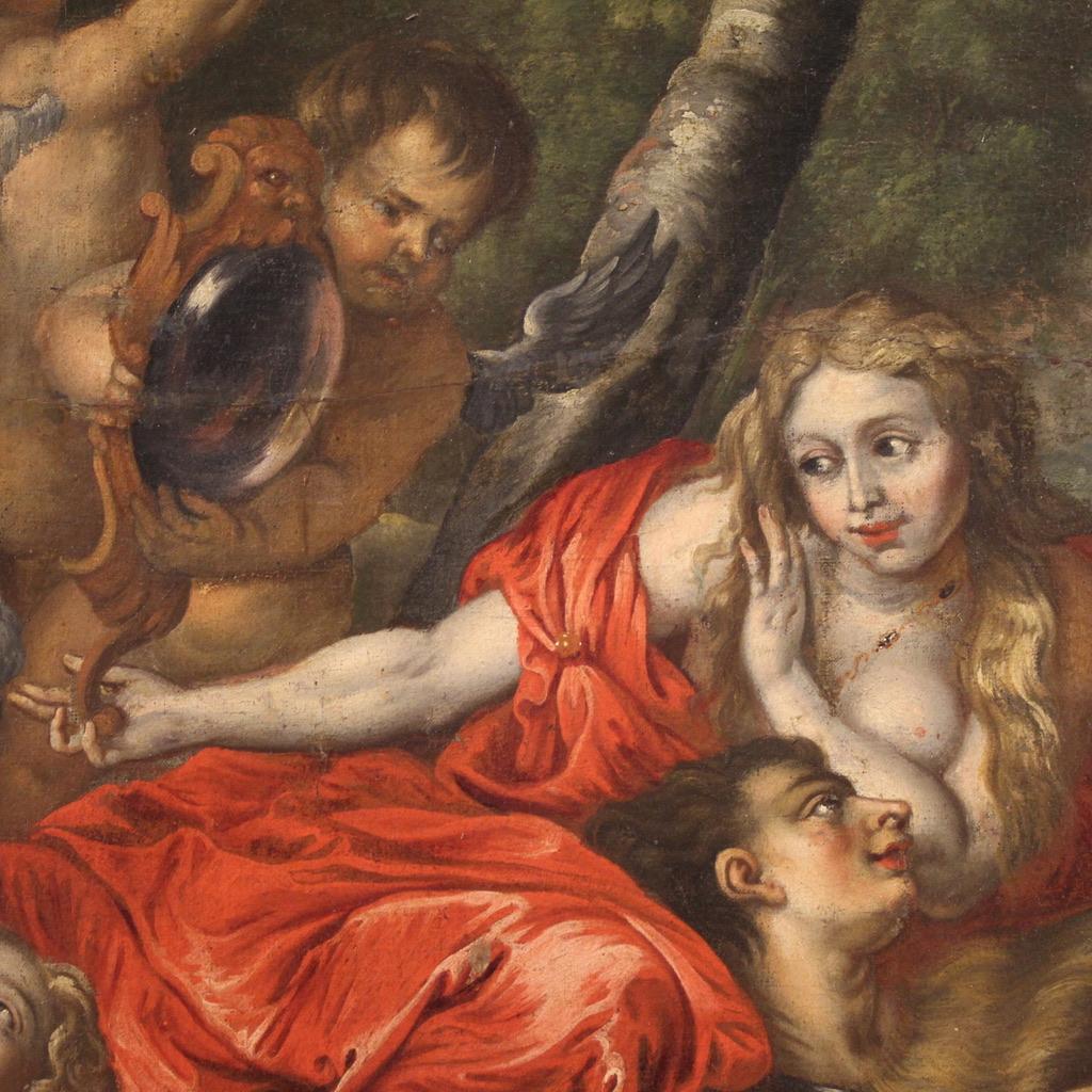 17th Century Oil on Canvas Flemish Painting Rinaldo and Armida, 1670 For Sale 12