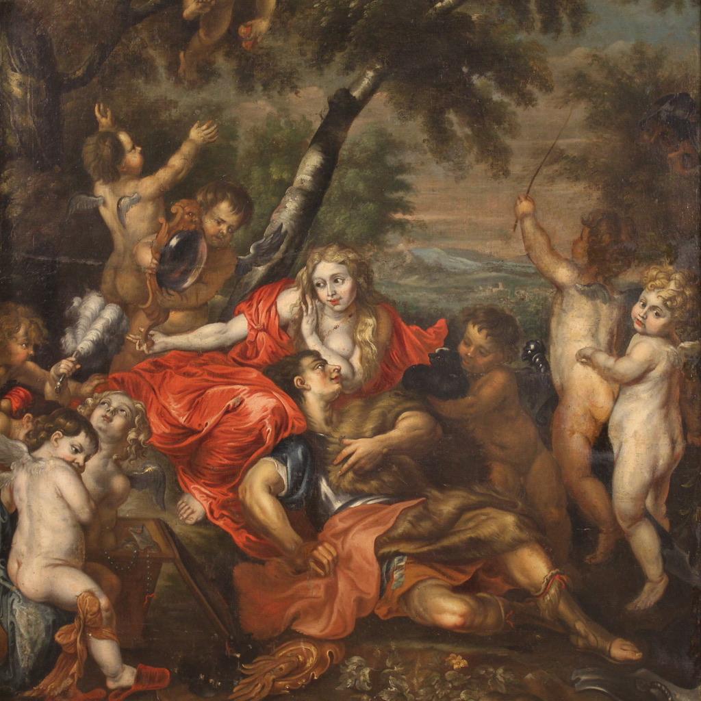17th Century Oil on Canvas Flemish Painting Rinaldo and Armida, 1670 - Black Figurative Painting by Unknown