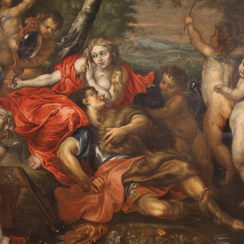17th Century Oil on Canvas Flemish Painting Rinaldo and Armida, 1670 For Sale 2